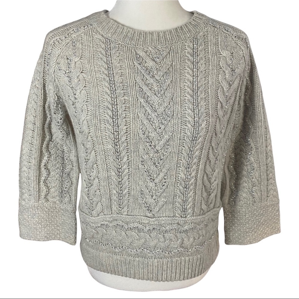 Sundance lambswool cable sweater with metallic threading
